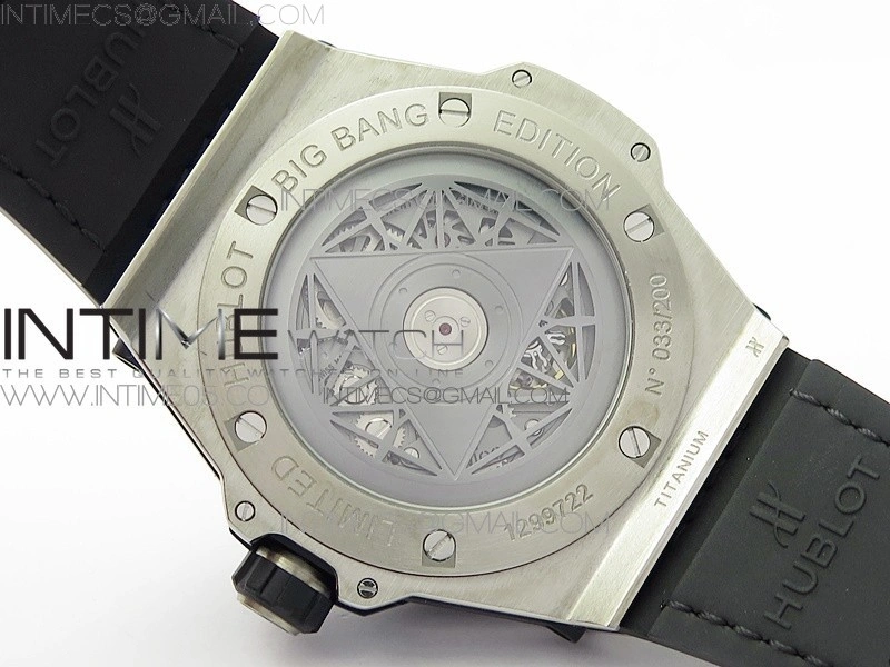 Big Bang Sang Bleu Ti Crystal Bezel WWF 1:1 Best Edition Black Skeletonal Dial On Black Gummy Strap Asian HB1213 V2