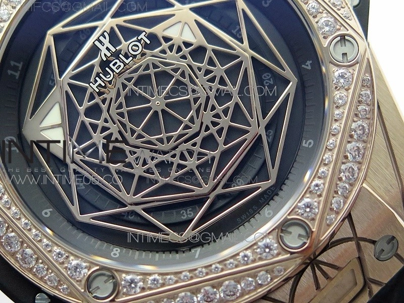 Big Bang Sang Bleu RG Ti Crystal Bezel WWF 1:1 Best Edition Black Skeletonal Dial On Black Gummy Strap Asian HB1213 V2