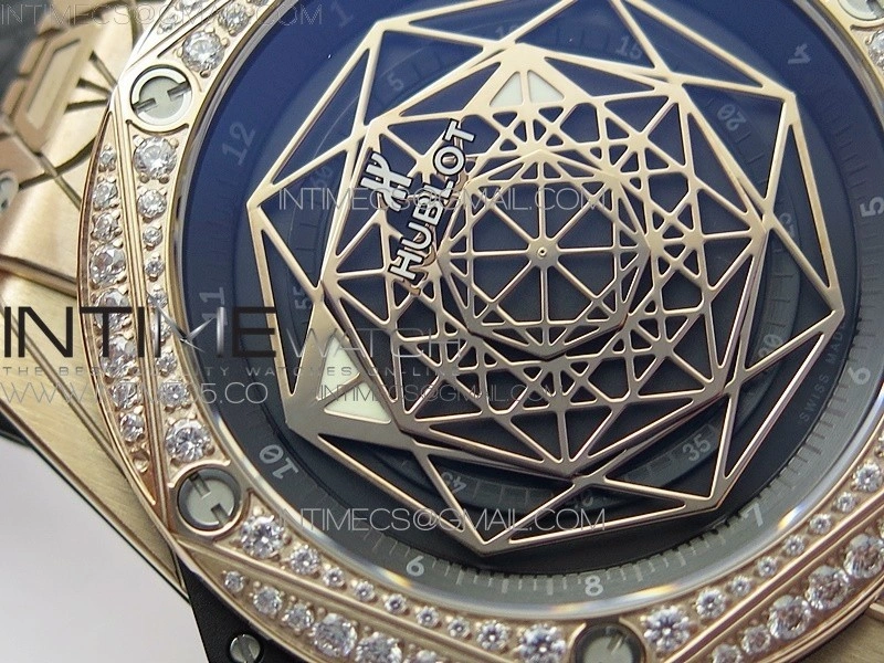 Big Bang Sang Bleu RG Ti Crystal Bezel WWF 1:1 Best Edition Black Skeletonal Dial On Black Gummy Strap Asian HB1213 V2