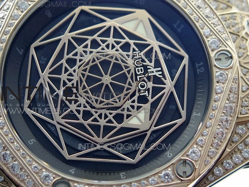 Big Bang Sang Bleu RG Ti Crystal Case Bezel WWF 1:1 Best Edition Black Skeletonal Dial On Black Gummy Strap Asian HB1213 V2
