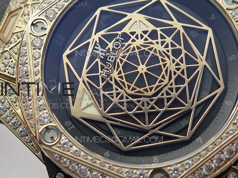 Big Bang Sang Bleu RG Ti Crystal Case Bezel WWF 1:1 Best Edition Black Skeletonal Dial On Black Gummy Strap Asian HB1213 V2