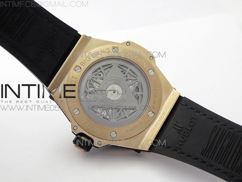 Big Bang Sang Bleu RG Ti Crystal Case Bezel WWF 1:1 Best Edition Black Skeletonal Dial On Black Gummy Strap Asian HB1213 V2