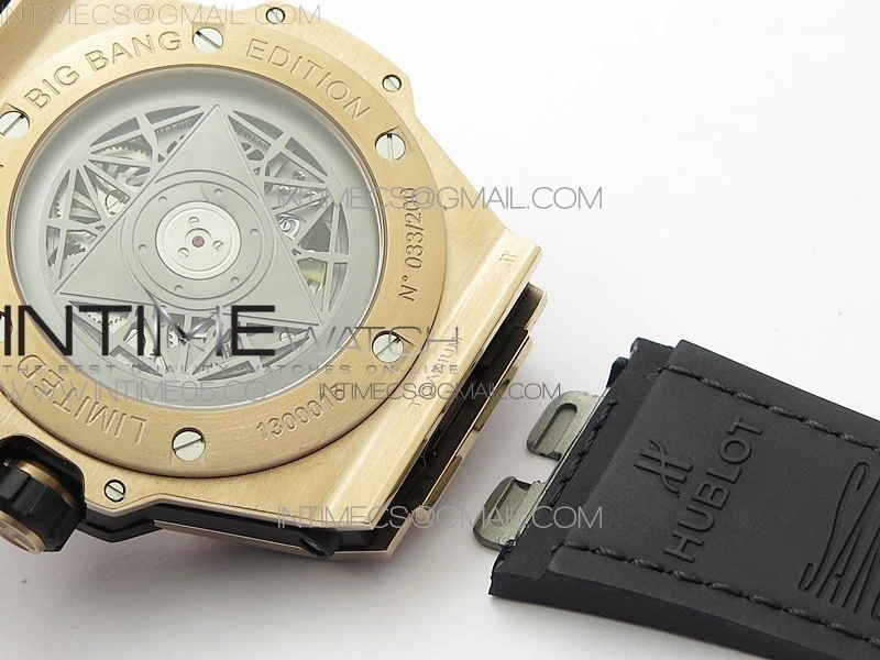 Big Bang Sang Bleu RG Ti Crystal Case Bezel WWF 1:1 Best Edition Black Skeletonal Dial On Black Gummy Strap Asian HB1213 V2