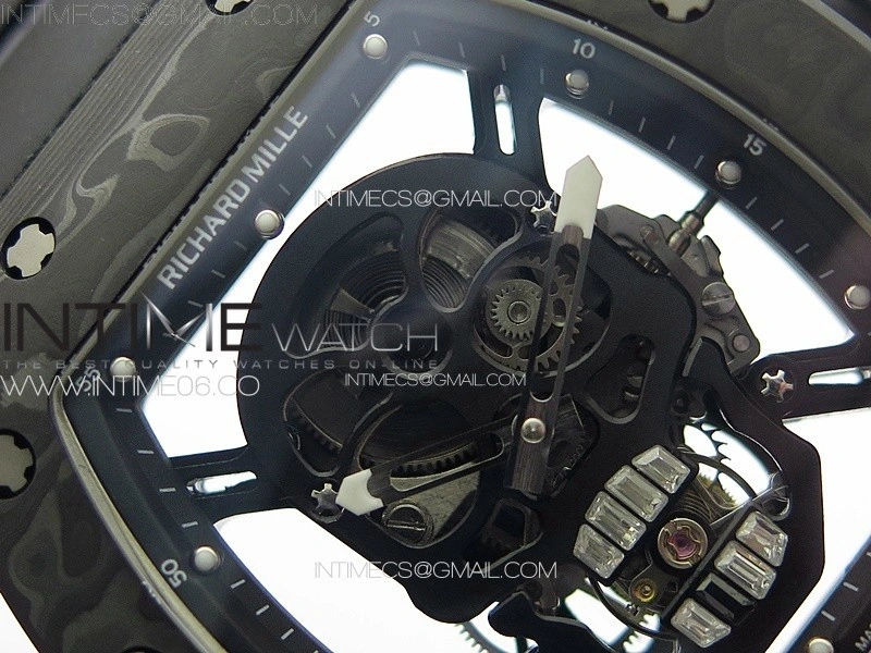 RM052 Skull Black Carbon Real Tourbillon YSF 1:1 Best Edition Skull Dial on Black Rubber Strap