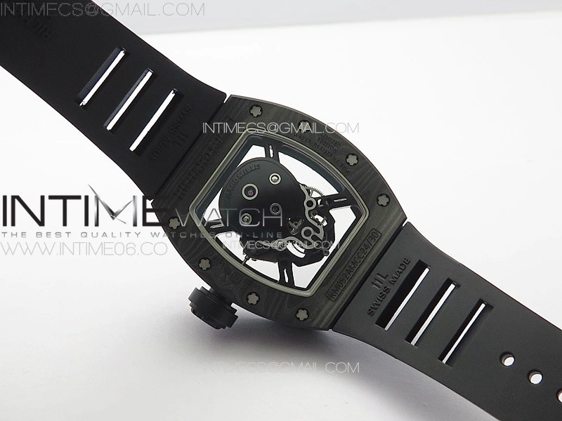RM052 Skull Black Carbon Real Tourbillon YSF 1:1 Best Edition Skull Dial on Black Rubber Strap