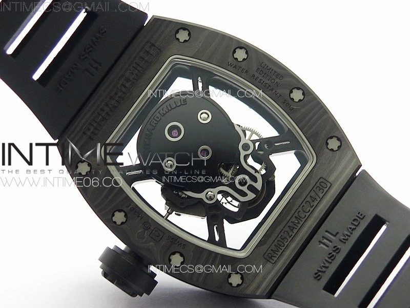 RM052 Skull Black Carbon Real Tourbillon YSF 1:1 Best Edition Skull Dial on Black Rubber Strap