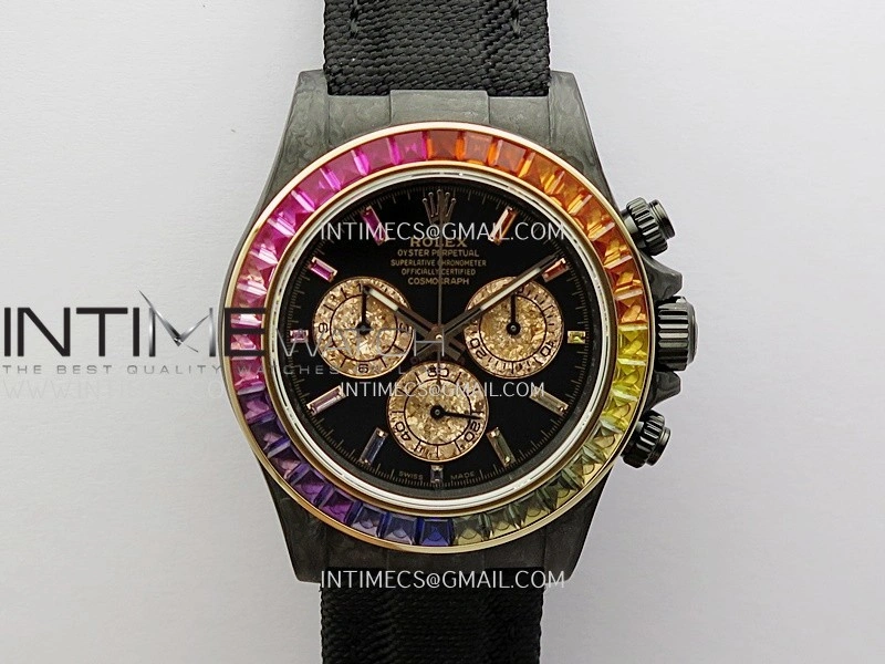 Daytona Rainbow Black Carbon SONIC 1:1 Best Edition Black Rainbow Dial on Black Nylon Strap SA4130