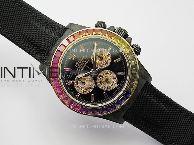 Daytona Rainbow Black Carbon SONIC 1:1 Best Edition Black Rainbow Dial on Black Nylon Strap SA4130