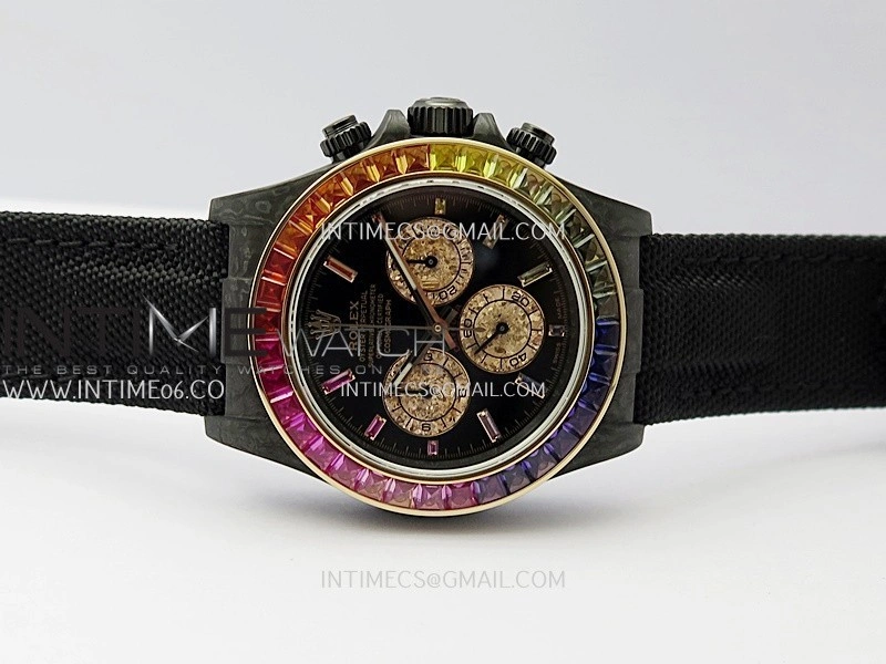 Daytona Rainbow Black Carbon SONIC 1:1 Best Edition Black Rainbow Dial on Black Nylon Strap SA4130