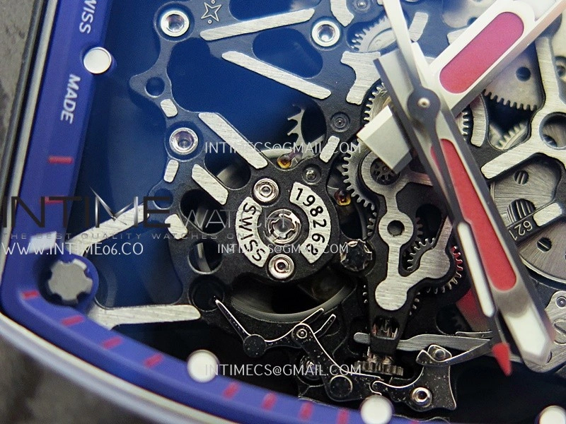 RM035-01 Paris Black Carbon ZF Best Edition Skeleton Dial On Blue Rubber Strap Super Clone RMUL1