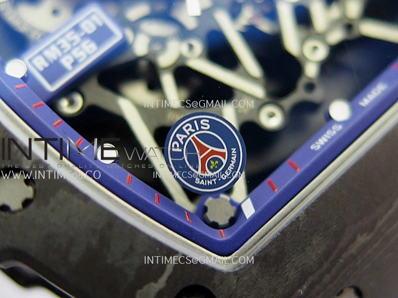 RM035-01 Paris Black Carbon ZF Best Edition Skeleton Dial On Blue Rubber Strap Super Clone RMUL1