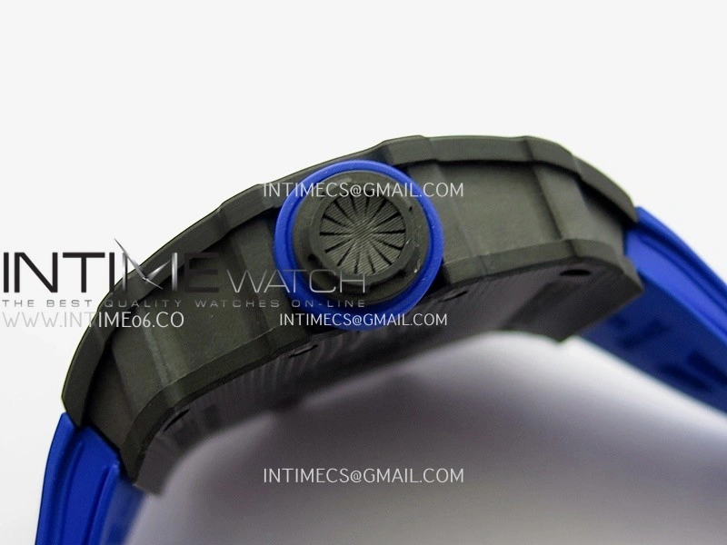 RM035-01 Paris Black Carbon ZF Best Edition Skeleton Dial On Blue Rubber Strap Super Clone RMUL1