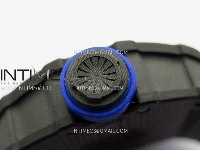 RM035-01 Paris Black Carbon ZF Best Edition Skeleton Dial On Blue Rubber Strap Super Clone RMUL1