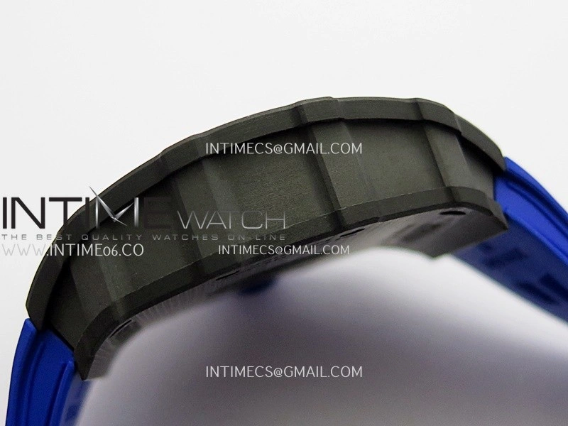 RM035-01 Paris Black Carbon ZF Best Edition Skeleton Dial On Blue Rubber Strap Super Clone RMUL1