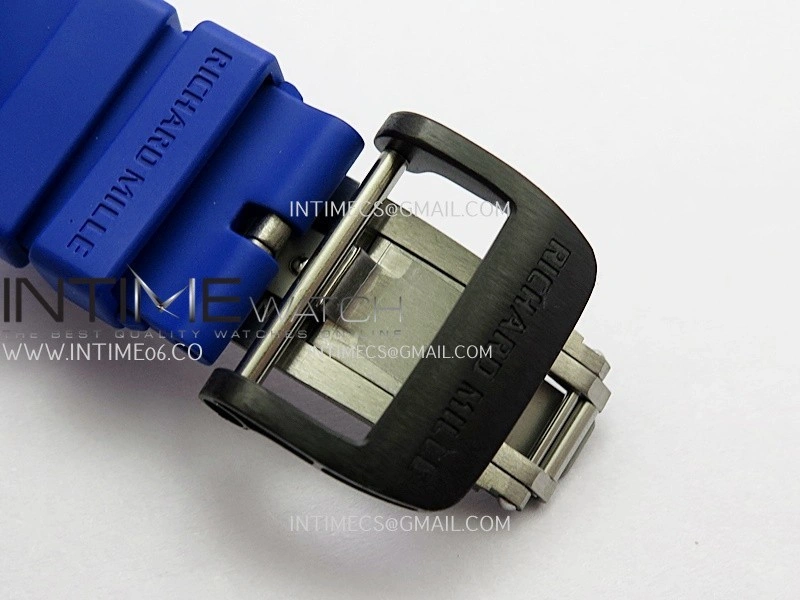 RM035-01 Paris Black Carbon ZF Best Edition Skeleton Dial On Blue Rubber Strap Super Clone RMUL1