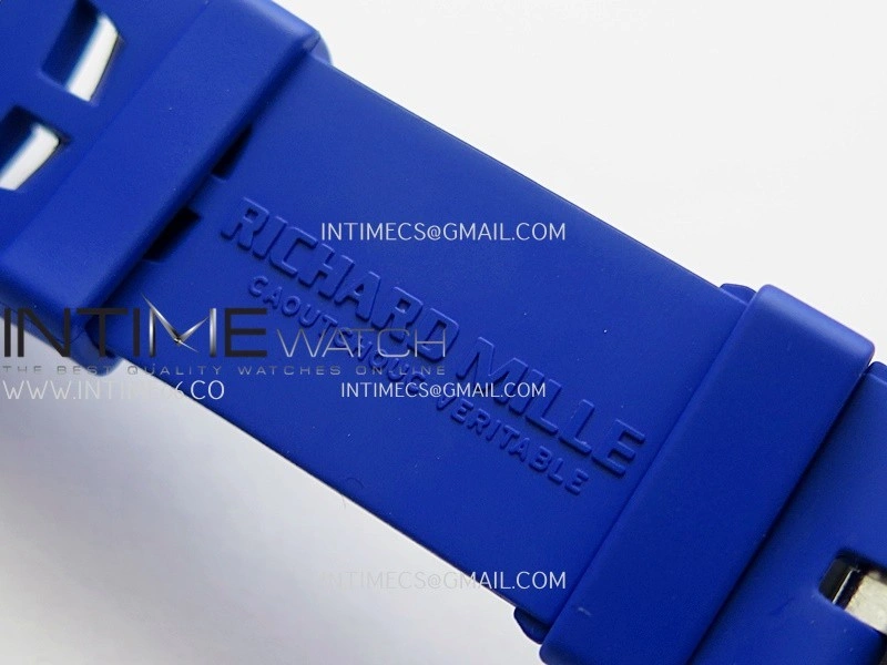RM035-01 Paris Black Carbon ZF Best Edition Skeleton Dial On Blue Rubber Strap Super Clone RMUL1