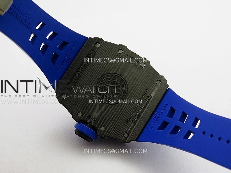 RM035-01 Paris Black Carbon ZF Best Edition Skeleton Dial On Blue Rubber Strap Super Clone RMUL1