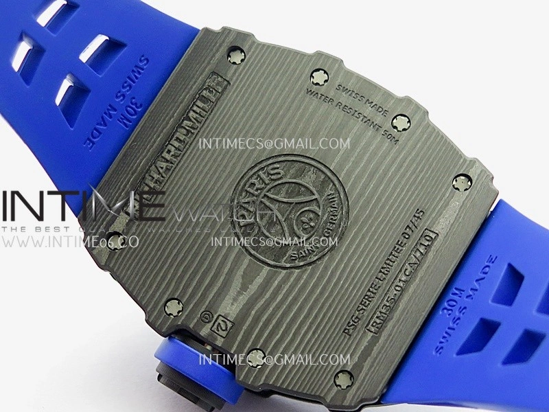 RM035-01 Paris Black Carbon ZF Best Edition Skeleton Dial On Blue Rubber Strap Super Clone RMUL1