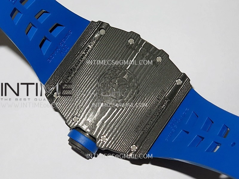 RM035-01 Paris Black Carbon ZF Best Edition Skeleton Dial On Blue Rubber Strap Super Clone RMUL1