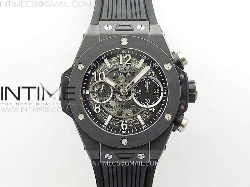 Hublot Big Bang Unico 42mm Real Black Ceramic BBF 1:1 Best Edition Black Skeleton Dial on Black Rubber Strap A1280