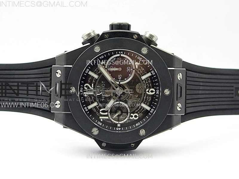 Hublot Big Bang Unico 42mm Real Black Ceramic BBF 1:1 Best Edition Black Skeleton Dial on Black Rubber Strap A1280