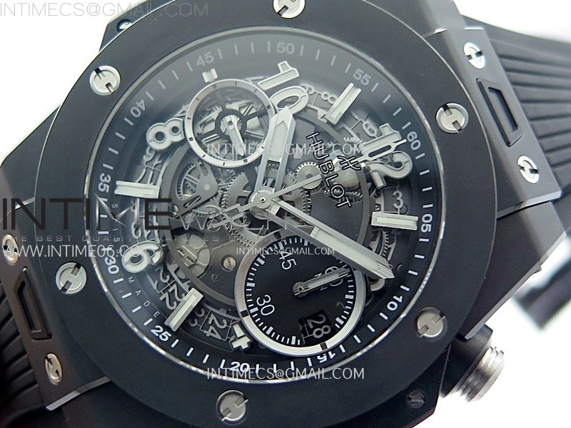 Hublot Big Bang Unico 42mm Real Black Ceramic BBF 1:1 Best Edition Black Skeleton Dial on Black Rubber Strap A1280