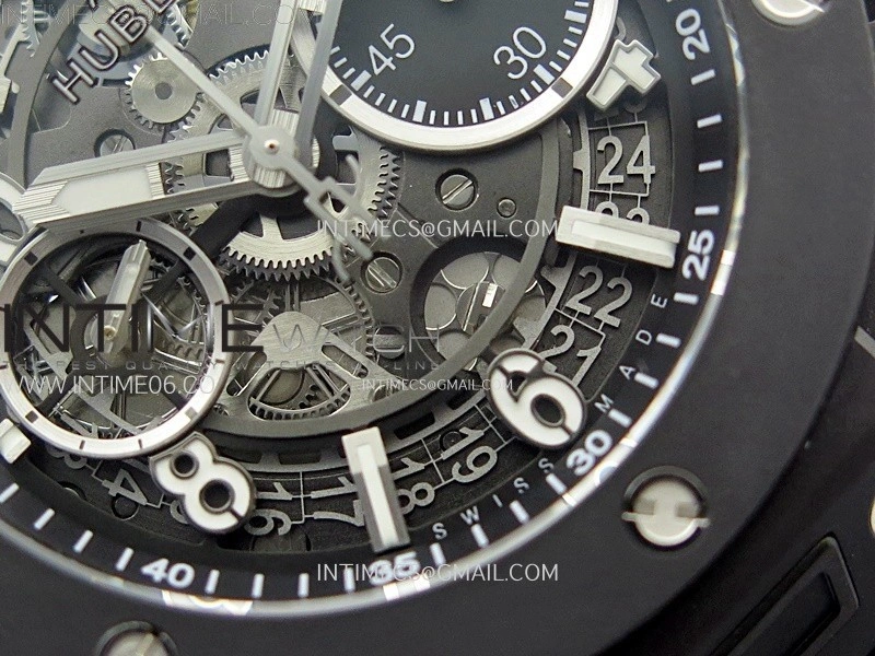 Hublot Big Bang Unico 42mm Real Black Ceramic BBF 1:1 Best Edition Black Skeleton Dial on Black Rubber Strap A1280