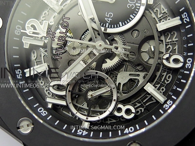 Hublot Big Bang Unico 42mm Real Black Ceramic BBF 1:1 Best Edition Black Skeleton Dial on Black Rubber Strap A1280