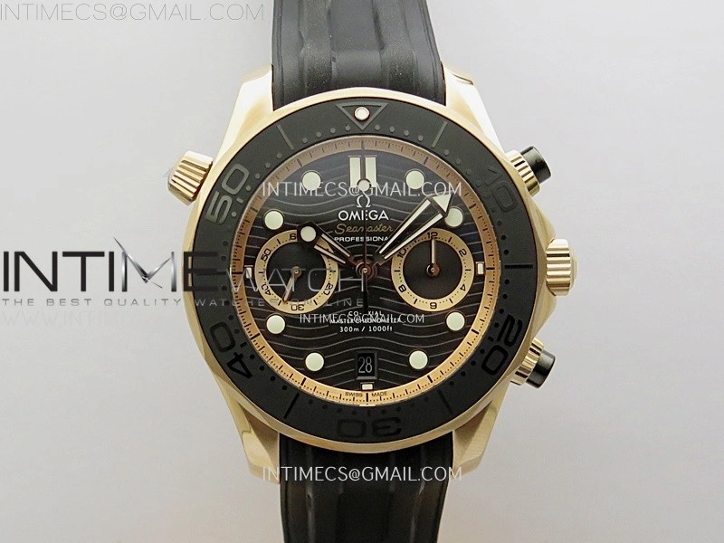 Seamaster 300M Chrono Black Ceramic Bezel RG N1F 1:1 Best Edition Black Dial on Black Rubber Strap A9900