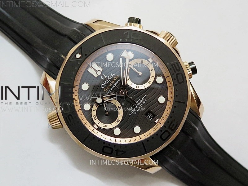 Seamaster 300M Chrono Black Ceramic Bezel RG N1F 1:1 Best Edition Black Dial on Black Rubber Strap A9900