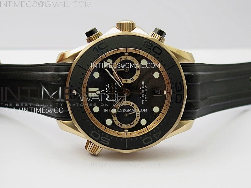 Seamaster 300M Chrono Black Ceramic Bezel RG N1F 1:1 Best Edition Black Dial on Black Rubber Strap A9900