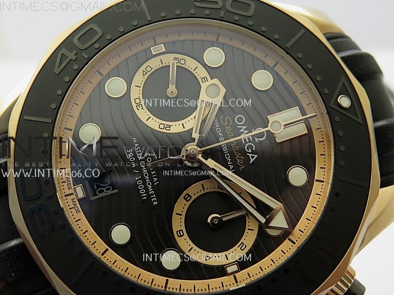 Seamaster 300M Chrono Black Ceramic Bezel RG N1F 1:1 Best Edition Black Dial on Black Rubber Strap A9900