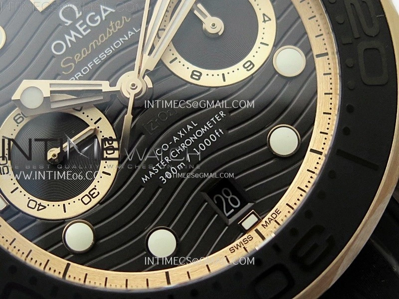 Seamaster 300M Chrono Black Ceramic Bezel RG N1F 1:1 Best Edition Black Dial on Black Rubber Strap A9900
