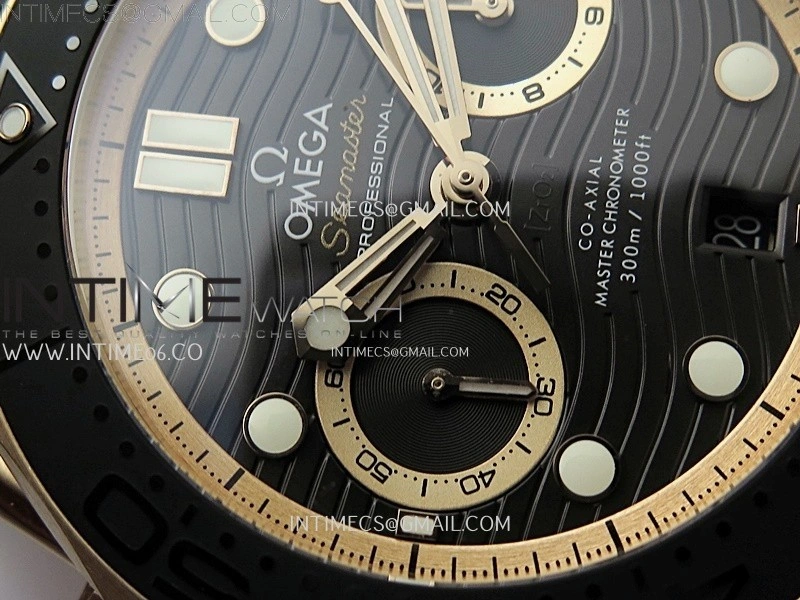 Seamaster 300M Chrono Black Ceramic Bezel RG N1F 1:1 Best Edition Black Dial on Black Rubber Strap A9900
