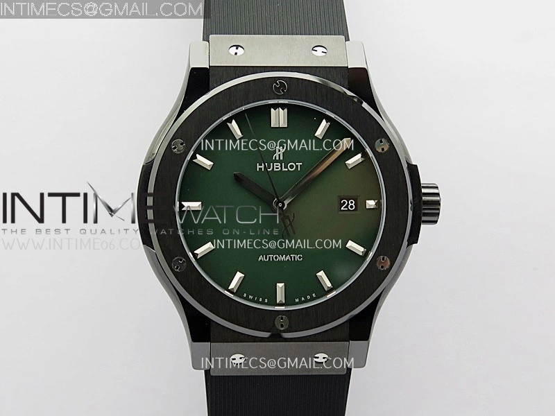 Classic Fusion 42mm Ceramic JJZF 1:1 Best Edition Green Dial On Black Rubber Strap