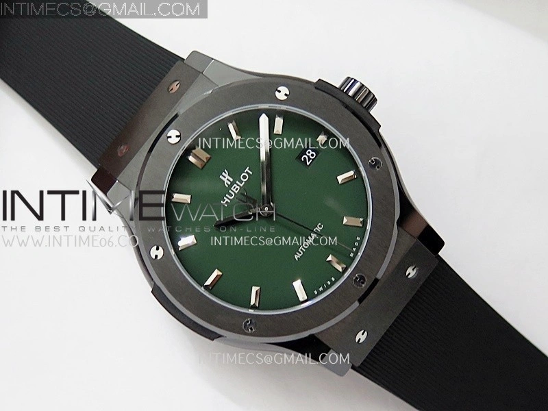 Classic Fusion 42mm Ceramic JJZF 1:1 Best Edition Green Dial On Black Rubber Strap