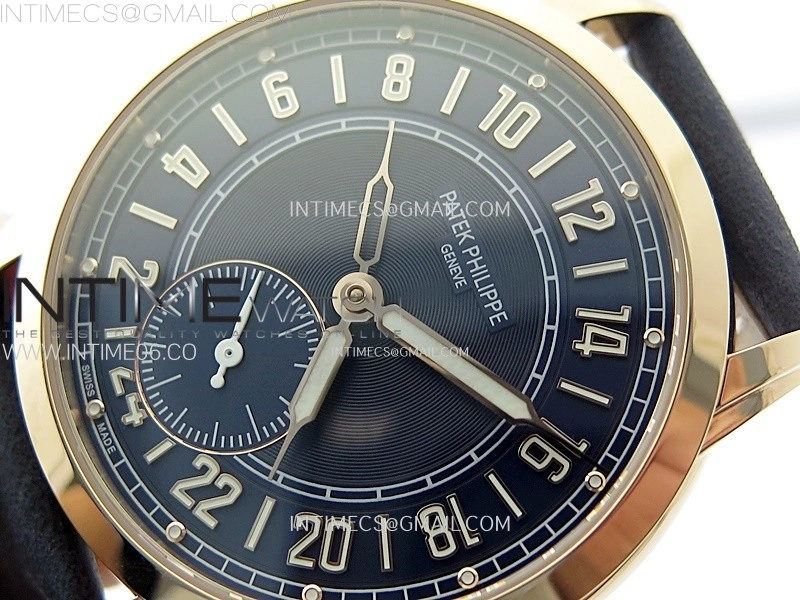 Calatrava 5224R-001 Pilot Travel Time RG GRF Blue Dial on Black Leather Strap A260