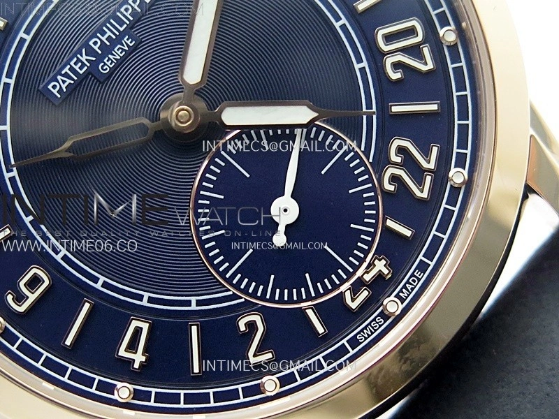 Calatrava 5224R-001 Pilot Travel Time RG GRF Blue Dial on Black Leather Strap A260