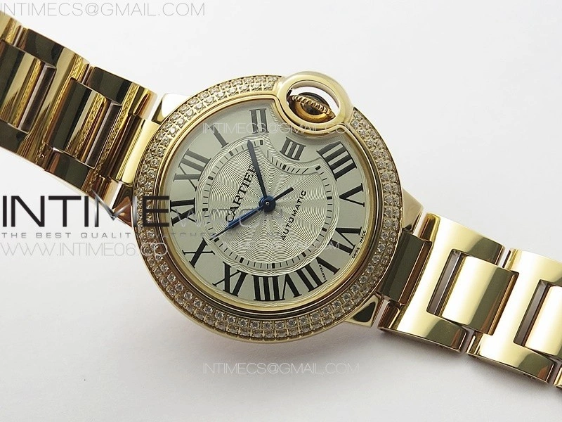 Ballon Bleu 33mm Double Diamonds Bezel RG 3KF 1:1 Best Edition White Textured Dial on SS Bracelet A076