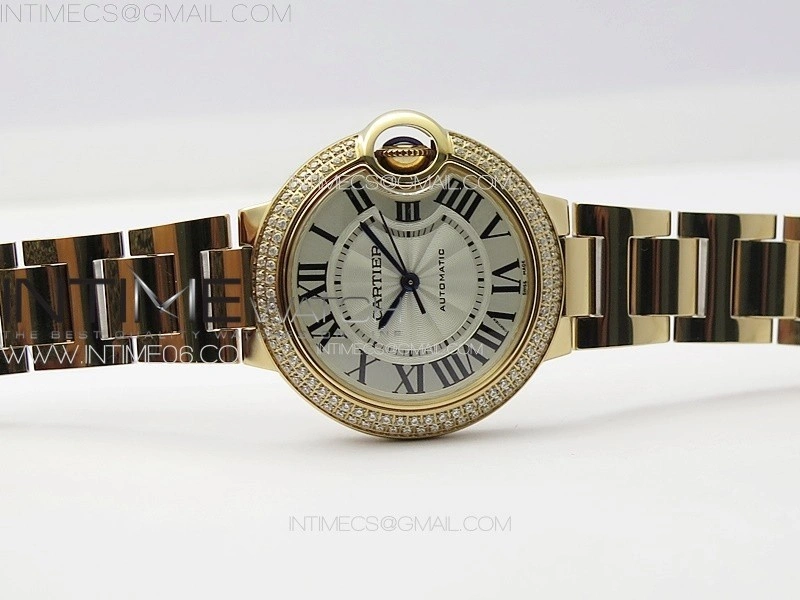 Ballon Bleu 33mm Double Diamonds Bezel RG 3KF 1:1 Best Edition White Textured Dial on SS Bracelet A076