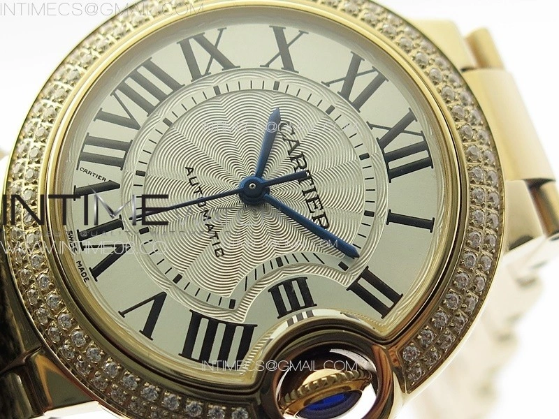 Ballon Bleu 33mm Double Diamonds Bezel RG 3KF 1:1 Best Edition White Textured Dial on SS Bracelet A076