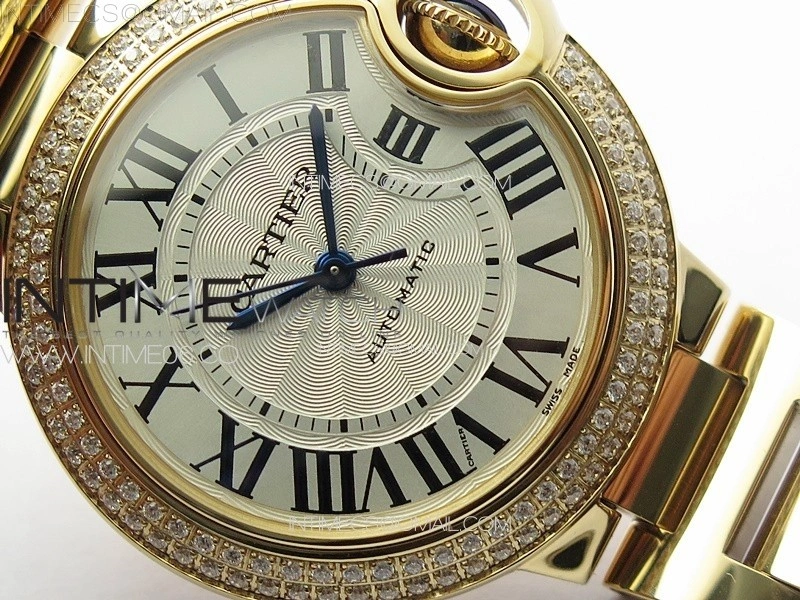 Ballon Bleu 33mm Double Diamonds Bezel RG 3KF 1:1 Best Edition White Textured Dial on SS Bracelet A076