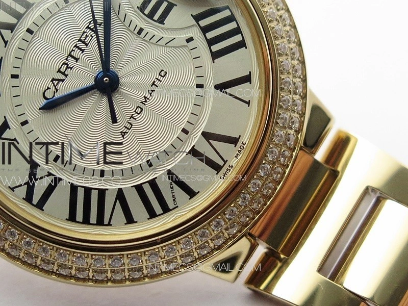 Ballon Bleu 33mm Double Diamonds Bezel RG 3KF 1:1 Best Edition White Textured Dial on SS Bracelet A076