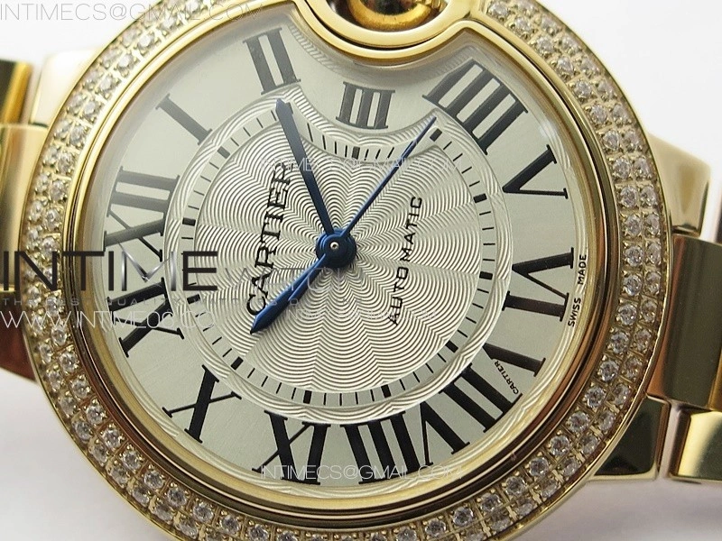Ballon Bleu 33mm Double Diamonds Bezel RG 3KF 1:1 Best Edition White Textured Dial on SS Bracelet A076