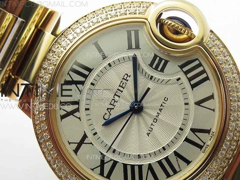 Ballon Bleu 33mm Double Diamonds Bezel RG 3KF 1:1 Best Edition White Textured Dial on SS Bracelet A076