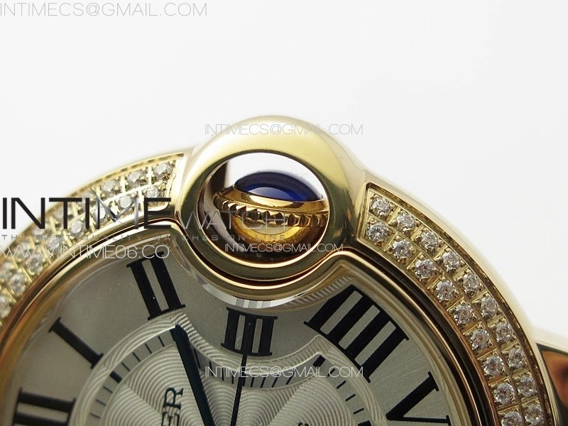 Ballon Bleu 33mm Double Diamonds Bezel RG 3KF 1:1 Best Edition White Textured Dial on SS Bracelet A076