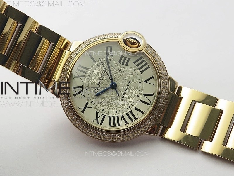 Ballon Bleu 36mm Double Diamonds Bezel RG 3KF 1:1 Best Edition White Textured Dial on SS Bracelet A076