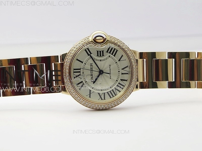 Ballon Bleu 36mm Double Diamonds Bezel RG 3KF 1:1 Best Edition White Textured Dial on SS Bracelet A076