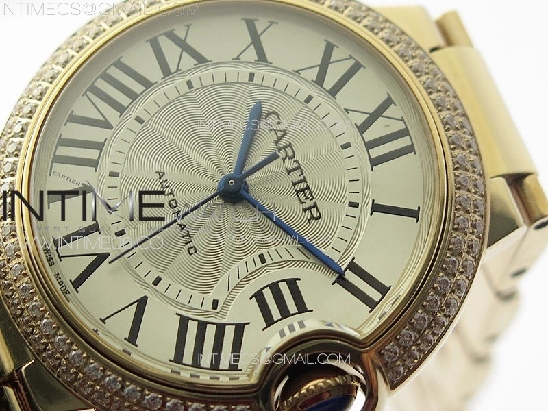 Ballon Bleu 36mm Double Diamonds Bezel RG 3KF 1:1 Best Edition White Textured Dial on SS Bracelet A076