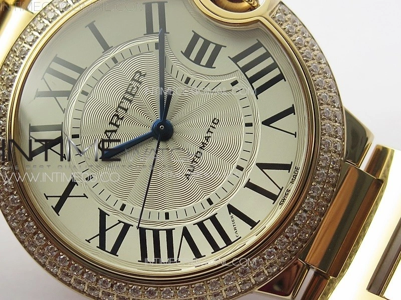 Ballon Bleu 36mm Double Diamonds Bezel RG 3KF 1:1 Best Edition White Textured Dial on SS Bracelet A076